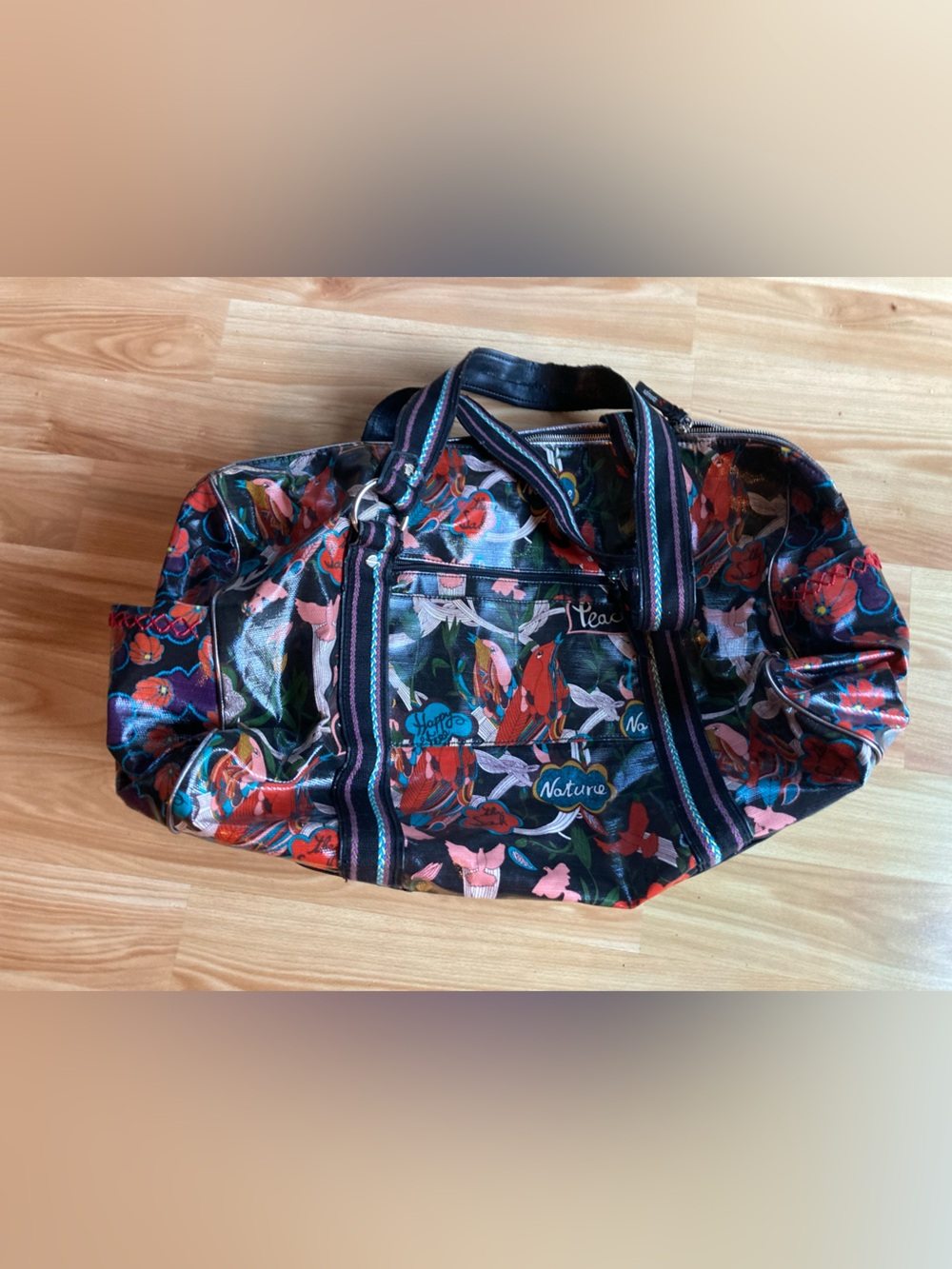 Sakroots Boho Floral Weekender Duffel Bag Travel Gym Tote Coated Canvas